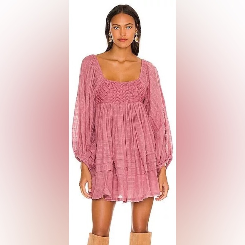 Free People Ari Smocked Peasant Mini Babydoll Dress Size Medium
